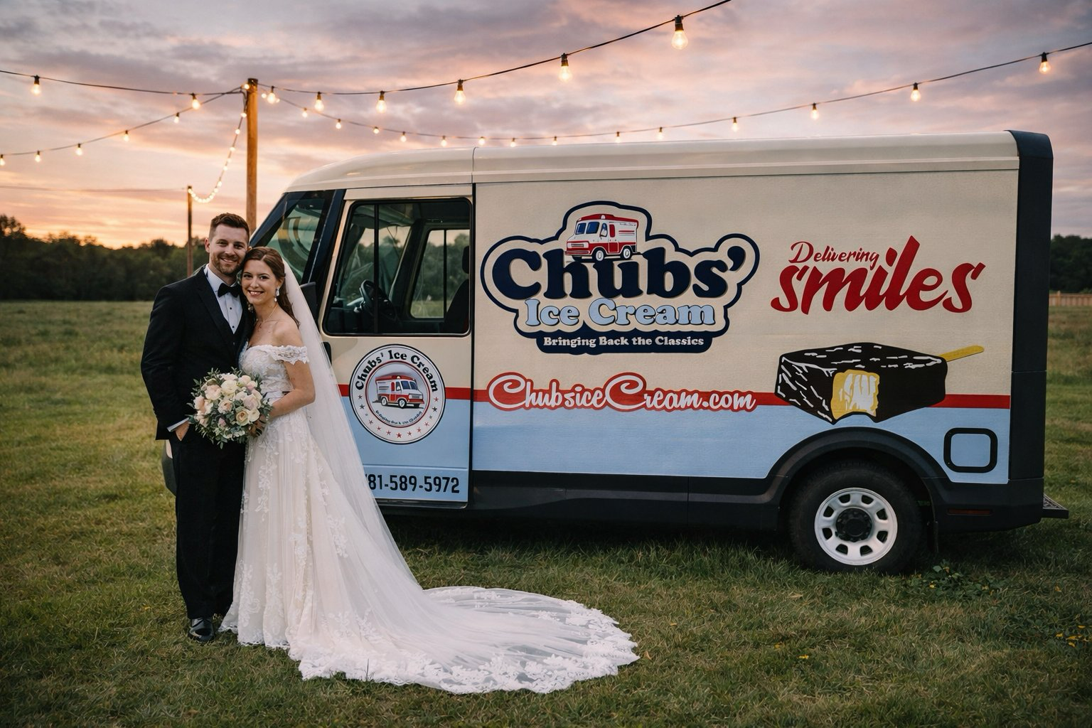 Couple celebrating at a wedding with Chubs Ice Cream